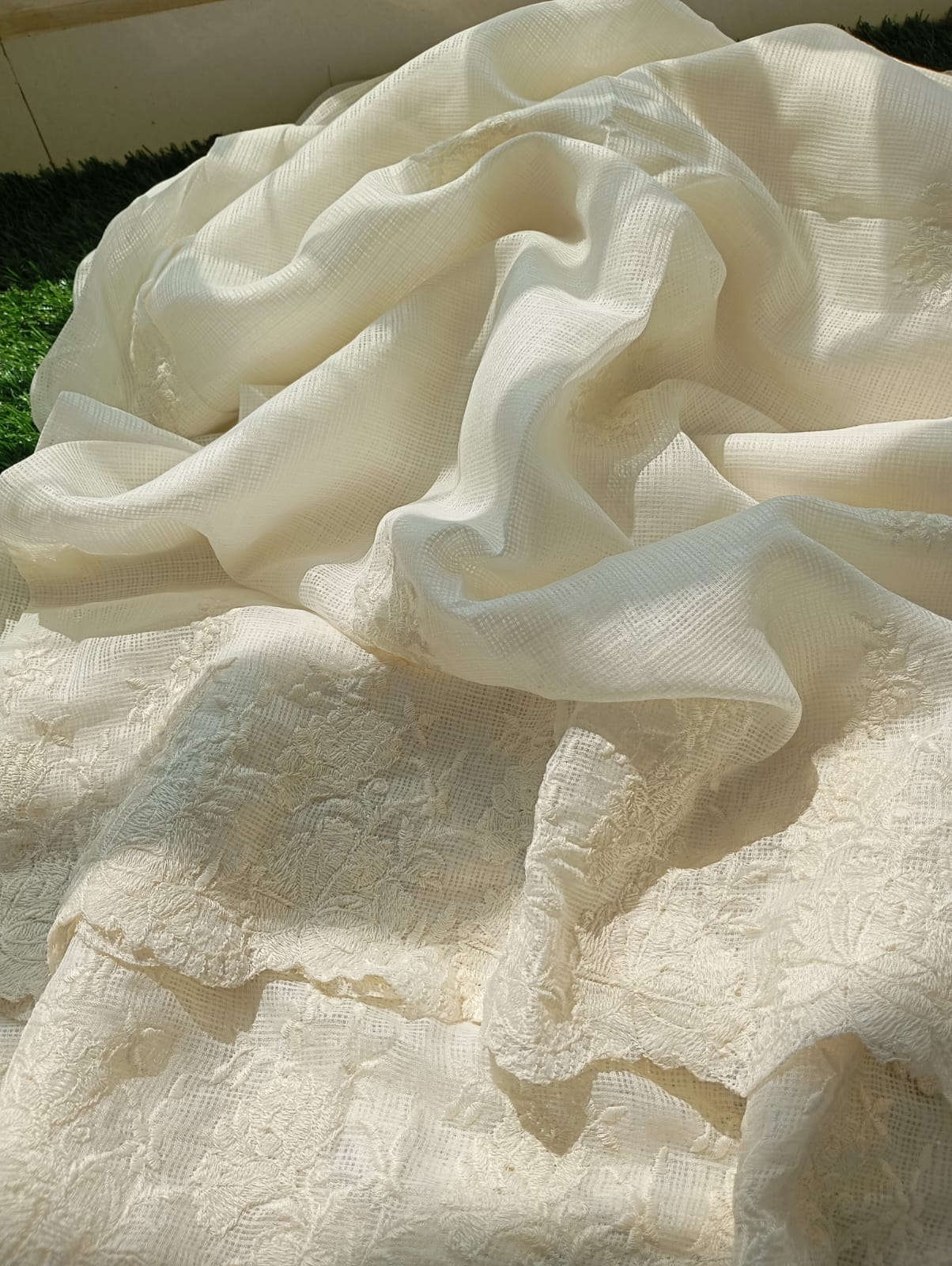 Premium Kota embroidery designer sarees Off white Kota embroidery sarees