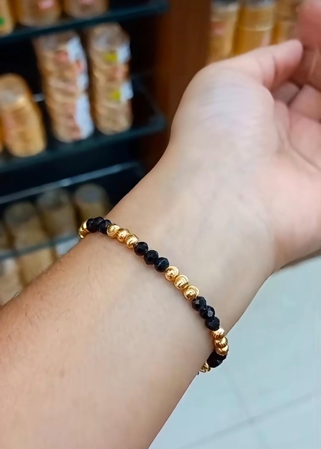 Premium gold plated black crystal with golden combination hand chain , CODE: NL0254 Jewel byjuwaan