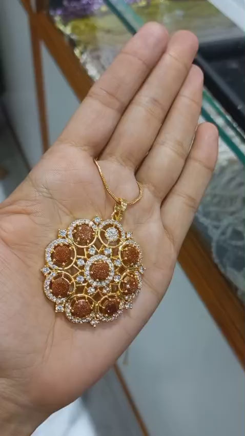 Beautiful Sand stone premium gold plated big Pendant with plain chain necklace
Code : PSB1