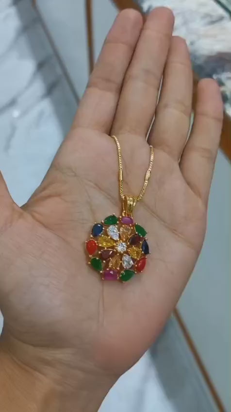 Premium gold Plated beautiful navaratna pendent  
Code : NP1