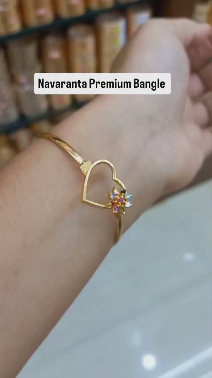 Premium Gold Plated Navaratna Heart bangle
Code: NavaH1