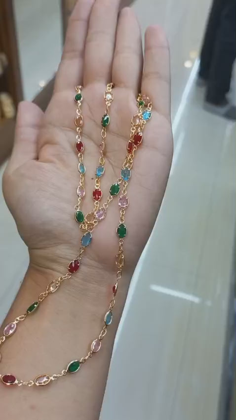 Premium plated daily wear navaratna colours neckpiece With chain   Code : NPC1