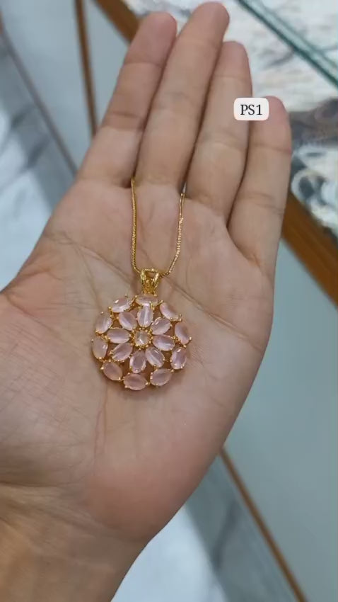 Premium plated light pink amethyst stone Pendant With Chain   Code : PS1