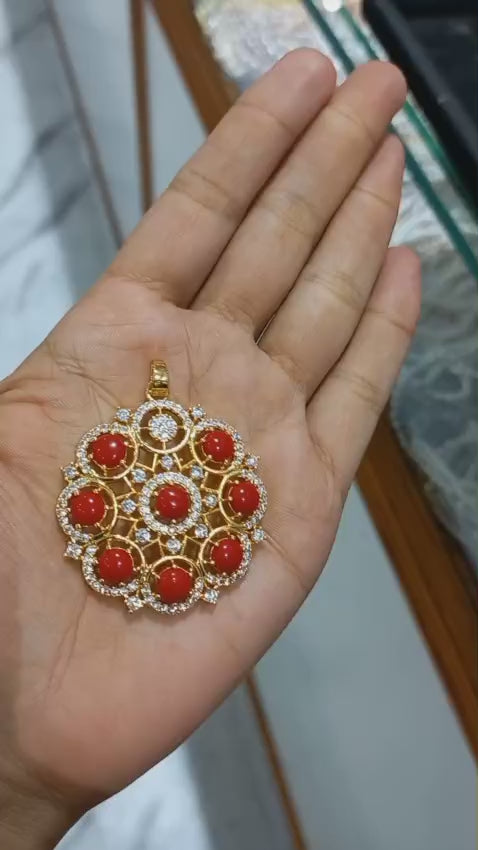 Beautiful coral stone premium gold plated big Pendant with plain chain necklace
Code : PCB1