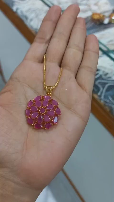 Premium plated ruby pink amethyst stone Pendant With Chain   Code : PP1