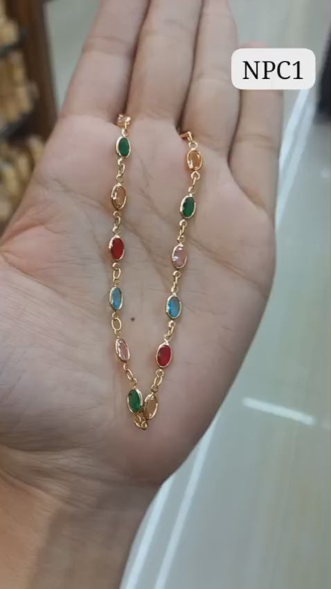 Premium plated daily wear navaratna colours neckpiece With chain   Code : NPC1