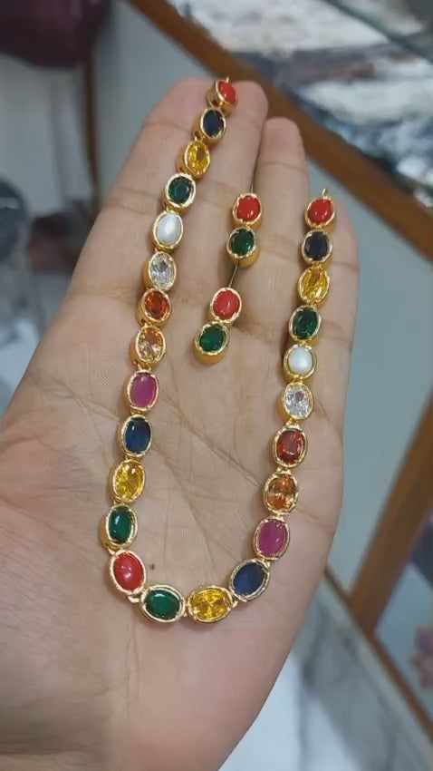Premium plated Navaratna neck piece with earings
Code : NavaPS1