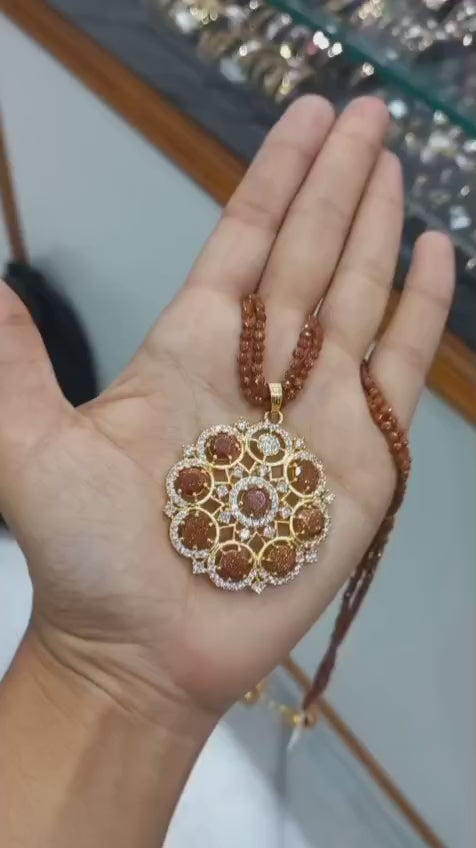 2 Layer sandstone Neck piece with pendant 24 Inch Length 
Code : NL67