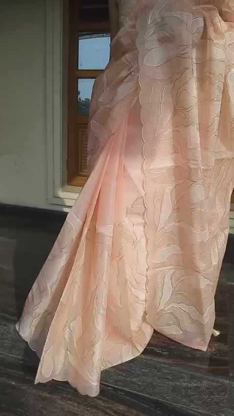 Exclusive peach Turkish organza type premium saree
