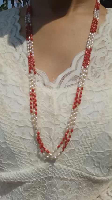 Code : ORW3     Beautiful 3 Layer rice pearl combination neck piece