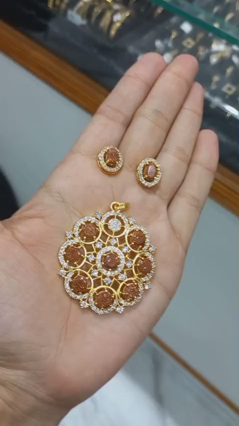 Beautiful Sand stone premium gold plated Pendant  and matching ear studs
Code : SandPS2