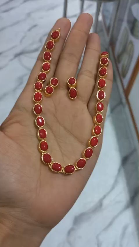 Premium gold plated Coral Neck piece with Earings 
Code : CRP1
