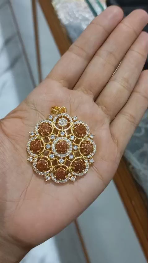 Beautiful Sand stone premium gold plated big Pendant with plain chain necklace
Code : PSB1