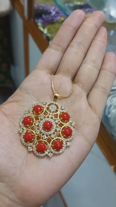 Beautiful coral stone premium gold plated big Pendant with plain chain necklace
Code : PCB1