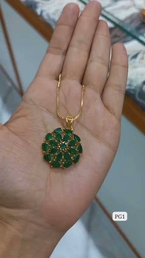 Premium plated green amethyst stone Pendant With Chain   Code : PG1
