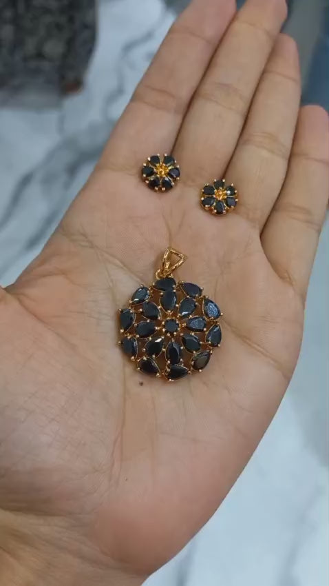 Black premium gold Plated Pendent with chain and maching ear studs
Code : BlackPS