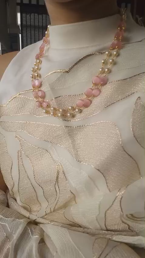 Beautiful Two layer pastel pink monalisa beads and Pearl combination 2 layer neck piece

CODE: MPP2