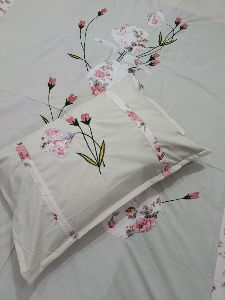 Premium pastel shades patch Designer Embroidery Bedsheets Collection Bedsheets