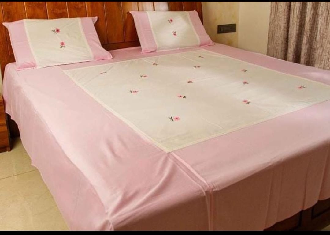 Premium pastel shades elegant Designer Embroidery Bedsheets Collection Pink white box Bedsheets