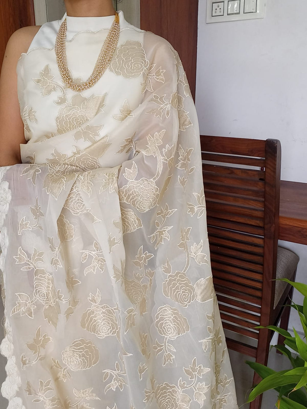 Beautiful applique work on soft Organza Sarees Organza