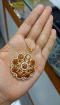 Beautiful Sand stone premium gold plated big Pendant with plain chain necklace Code : PSB1 Pearl Jewellery