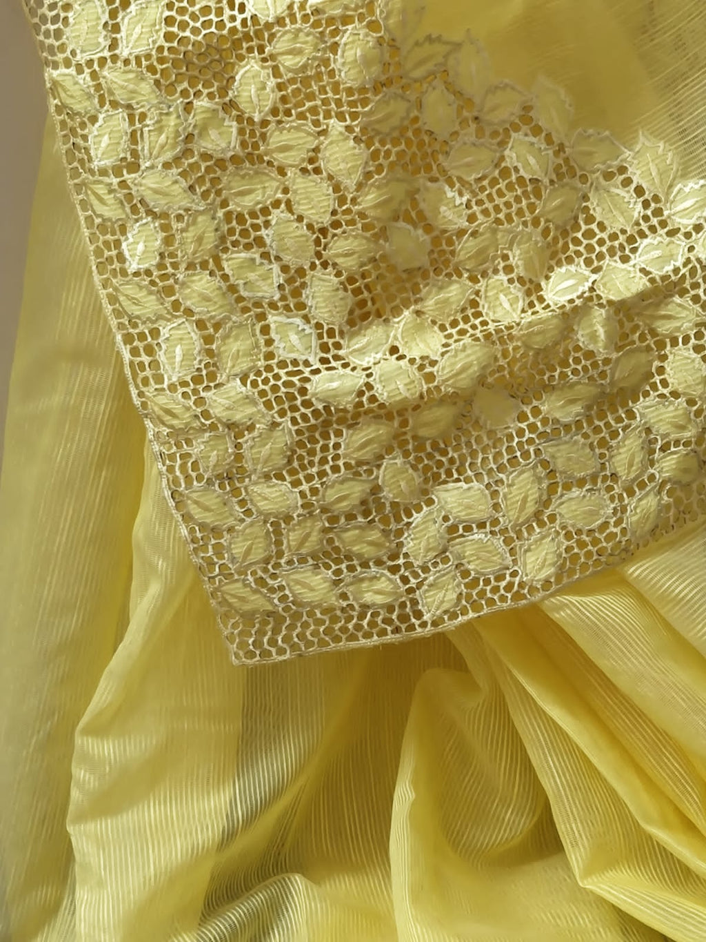 Yellow collection silky kota thick cutwork embroidery sarees Silky kota cutwork sarees