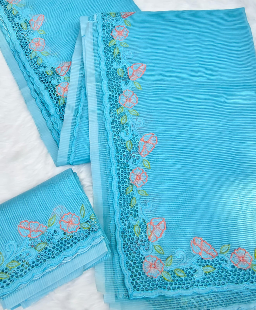 Blue floral cutwork embroidery premium sarees collection