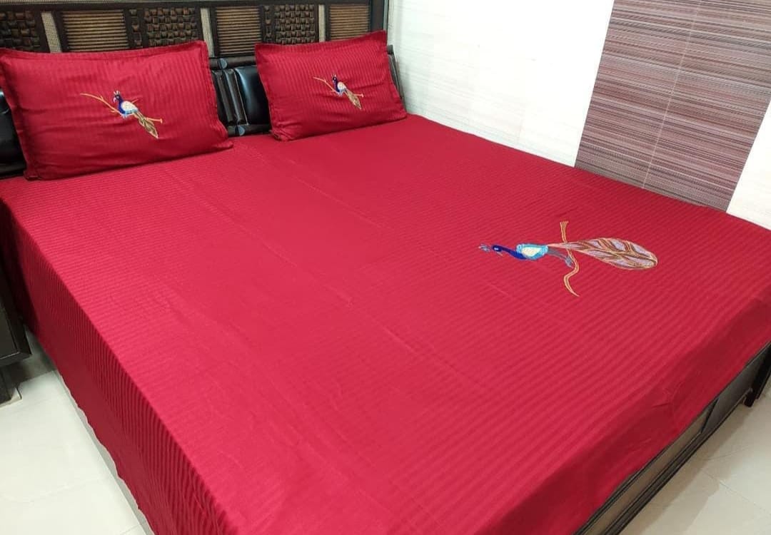 Premium Red Christmas Designer Embroidery Bedsheets Collection Red Ring Bedsheets