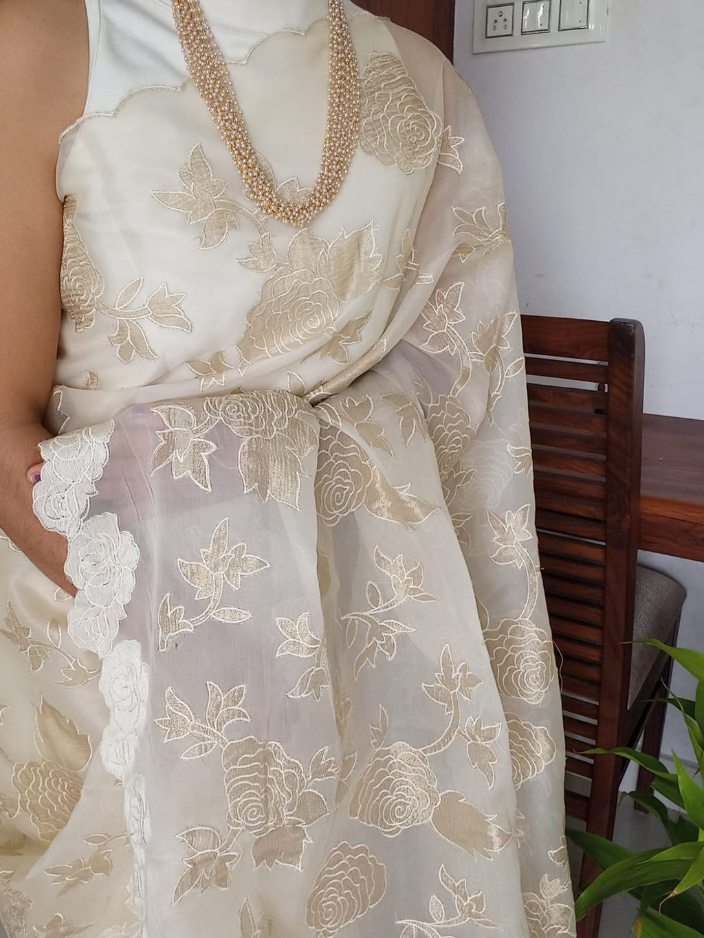 Beautiful applique work on soft Organza Sarees Organza