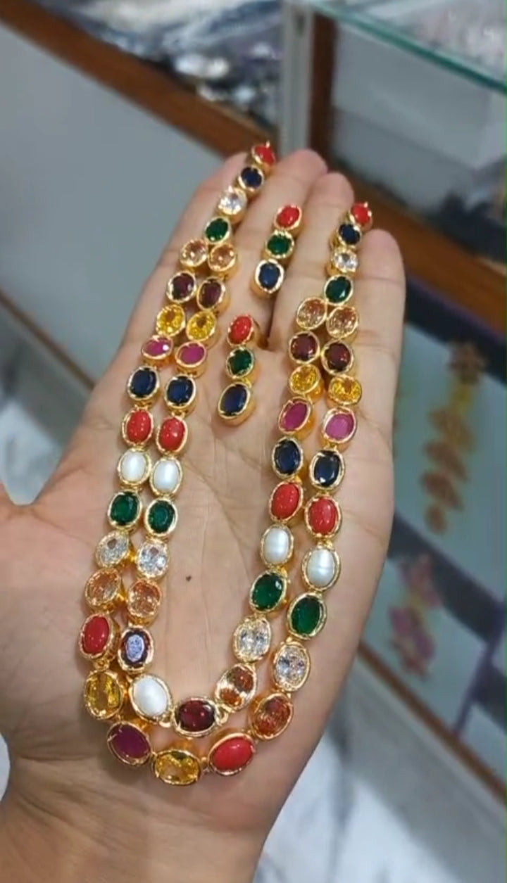 Premium plated navaratna neck piece with Earings 

Code: Nava2L Jewel byjuwaan
